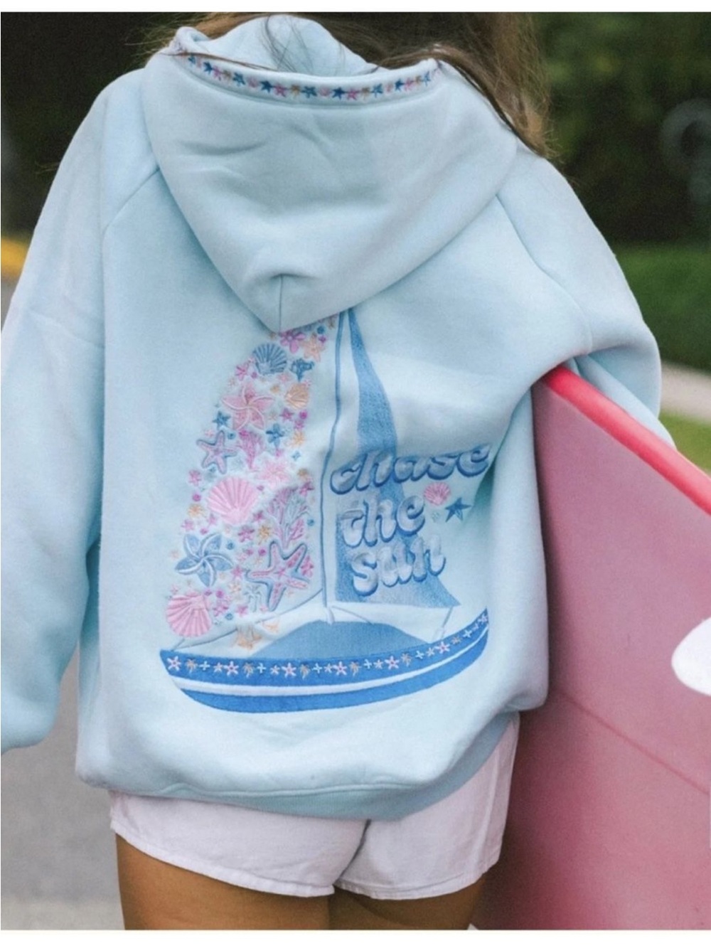 Pink palm puff hoodie